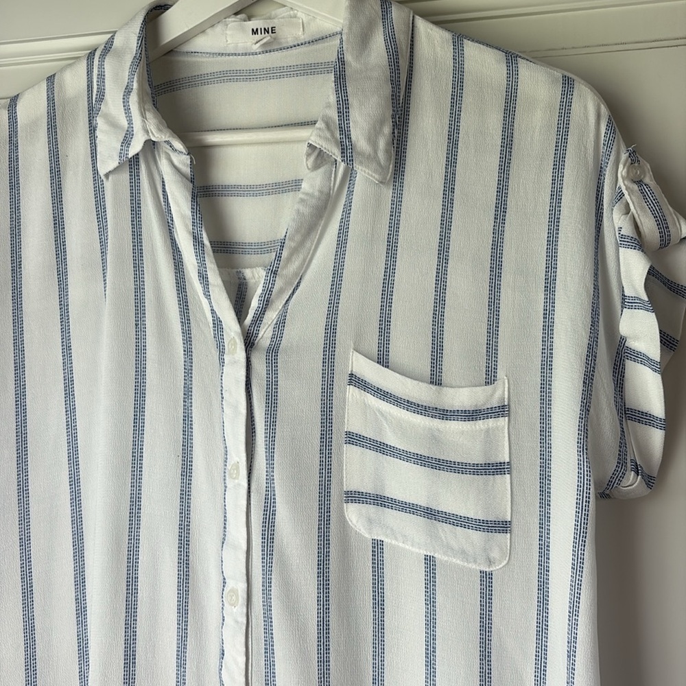 Mine Blue and White Lightweight Striped Beach Shirt - Picture 3 of 6